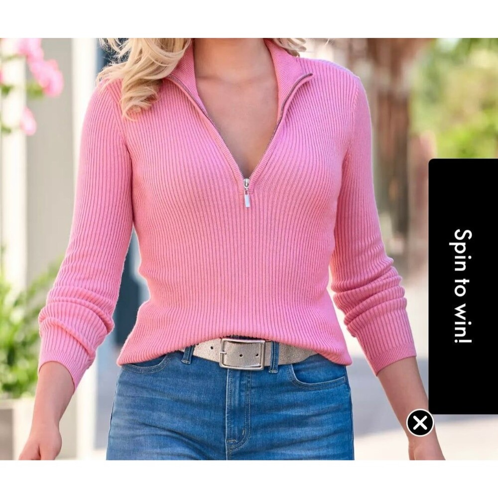 Boston proper Ribbed Half Zip Up Sweater Barbie pink sz xl